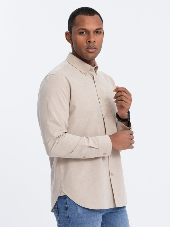 Ombre Clothing Béžová pánska košeľa Ombre Clothing