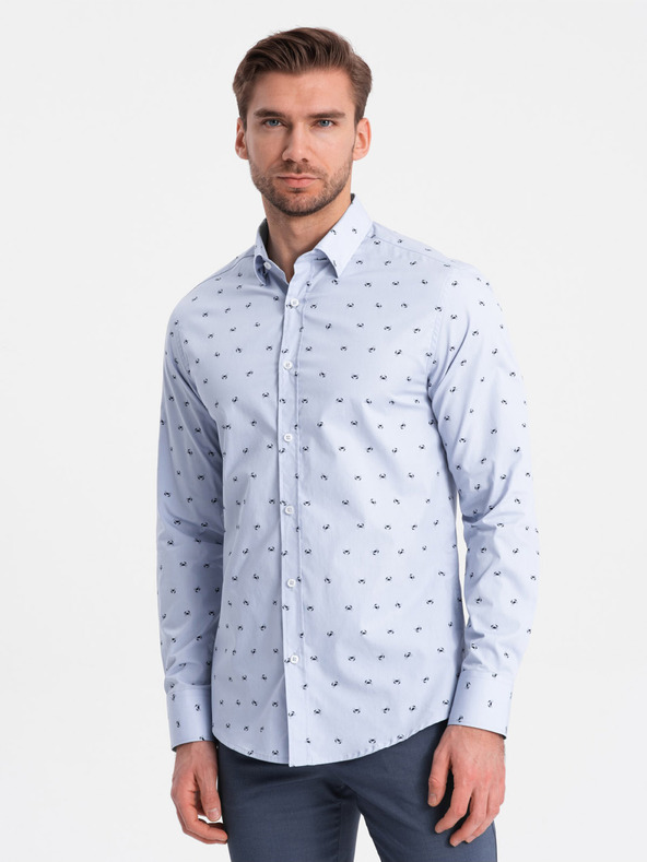 Ombre Clothing Svetlomodré pánske vzorované tričko Ombre oblečenie