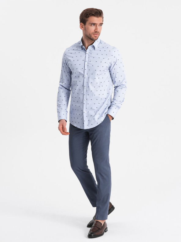 Ombre Clothing Svetlomodré pánske vzorované tričko Ombre oblečenie