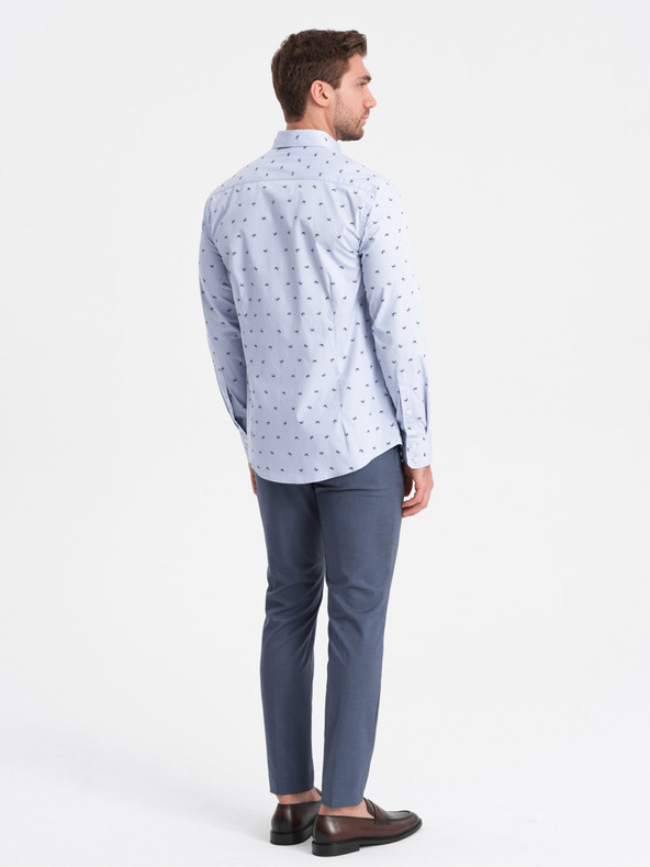 Ombre Clothing Svetlomodré pánske vzorované tričko Ombre oblečenie