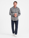 Ombre Clothing Hnedomodrá pánska kockovaná flanelová košeľa značky Ombre Clothing