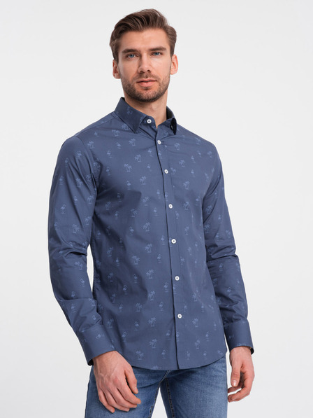 Ombre Clothing Tmavomodrá pánska vzorovaná flanelová košeľa Ombre Clothing