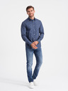 Ombre Clothing Tmavomodrá pánska vzorovaná flanelová košeľa Ombre Clothing