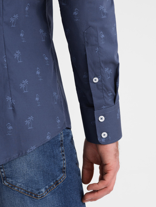 Ombre Clothing Tmavomodrá pánska vzorovaná flanelová košeľa Ombre Clothing