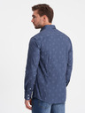 Ombre Clothing Tmavomodrá pánska vzorovaná flanelová košeľa Ombre Clothing