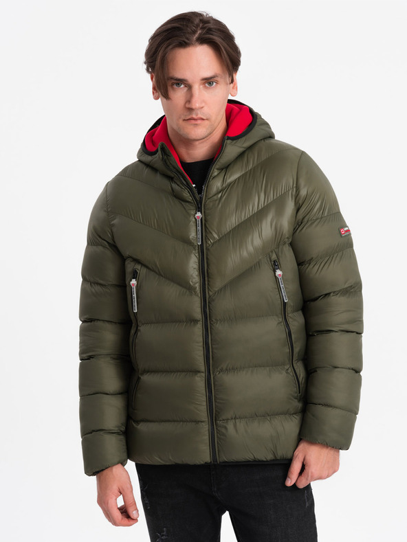 Ombre Clothing Tmavozelená pánska prešívaná zimná bunda Ombre Oblečenie