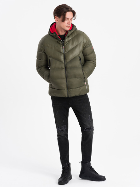 Ombre Clothing Tmavozelená pánska prešívaná zimná bunda Ombre Oblečenie