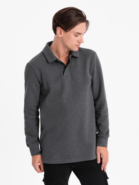 Ombre Clothing Šedá pánska mikina so základným golierom Ombre Oblečenie