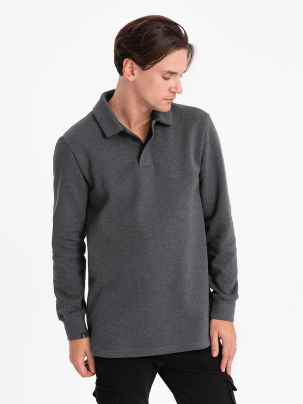 Ombre Clothing Šedá pánska mikina so základným golierom Ombre Oblečenie