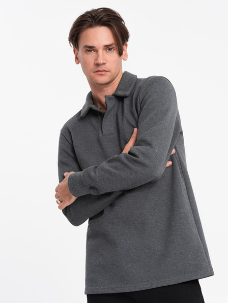 Ombre Clothing Šedá pánska mikina so základným golierom Ombre Oblečenie