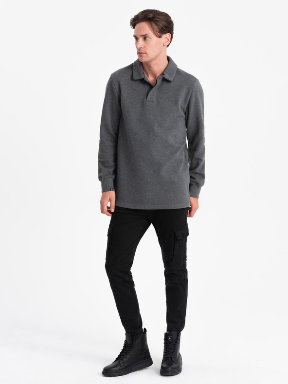 Ombre Clothing Šedá pánska mikina so základným golierom Ombre Oblečenie