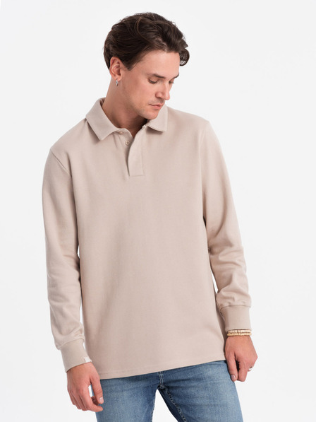 Ombre Clothing Béžová pánska mikina so základným golierom Ombre Oblečenie