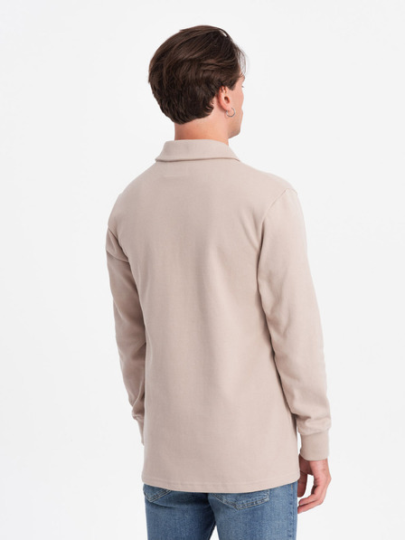 Ombre Clothing Béžová pánska mikina so základným golierom Ombre Oblečenie