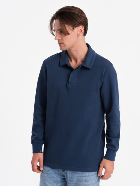 Ombre Clothing Tmavomodrá pánska mikina so základným golierom Ombre Oblečenie