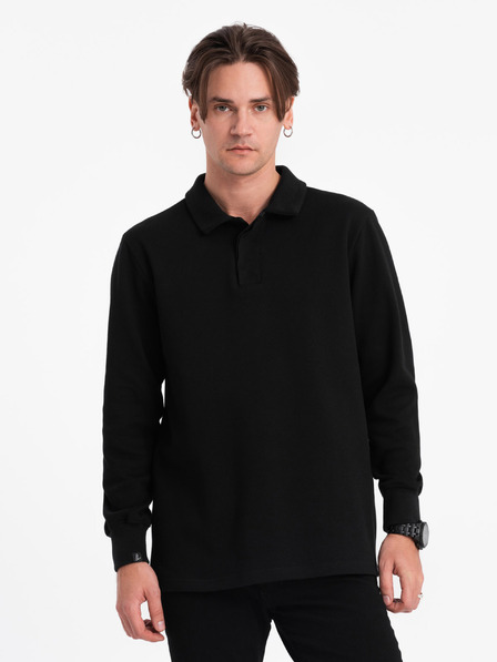 Ombre Clothing Čierna pánska mikina so základným golierom Ombre Oblečenie