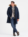 Ombre Clothing Tmavomodrá pánska zimná bunda s umelou kožušinou Ombre Clothing Alaskan