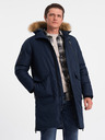 Ombre Clothing Tmavomodrá pánska zimná bunda s umelou kožušinou Ombre Clothing Alaskan