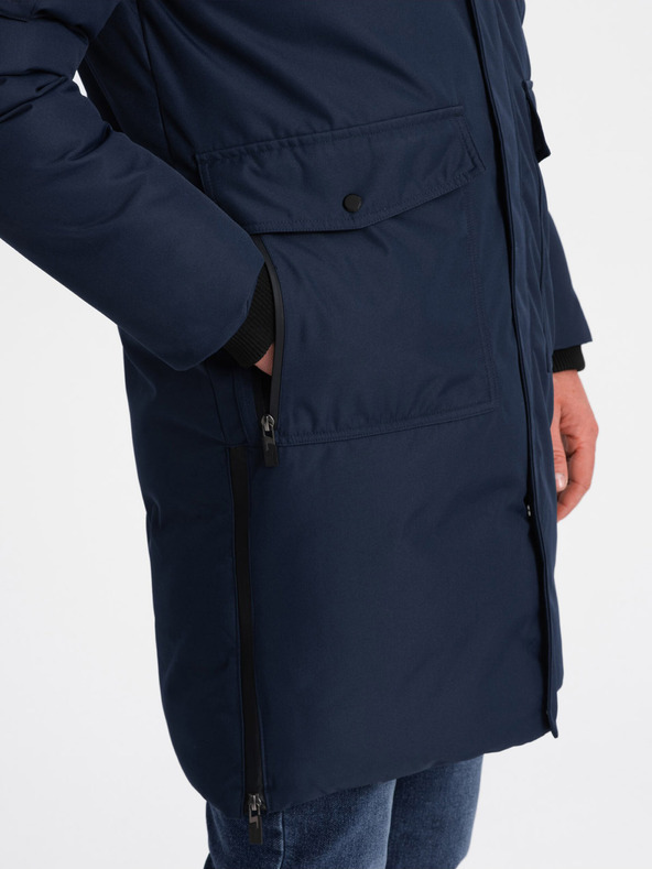 Ombre Clothing Tmavomodrá pánska zimná bunda s umelou kožušinou Ombre Clothing Alaskan