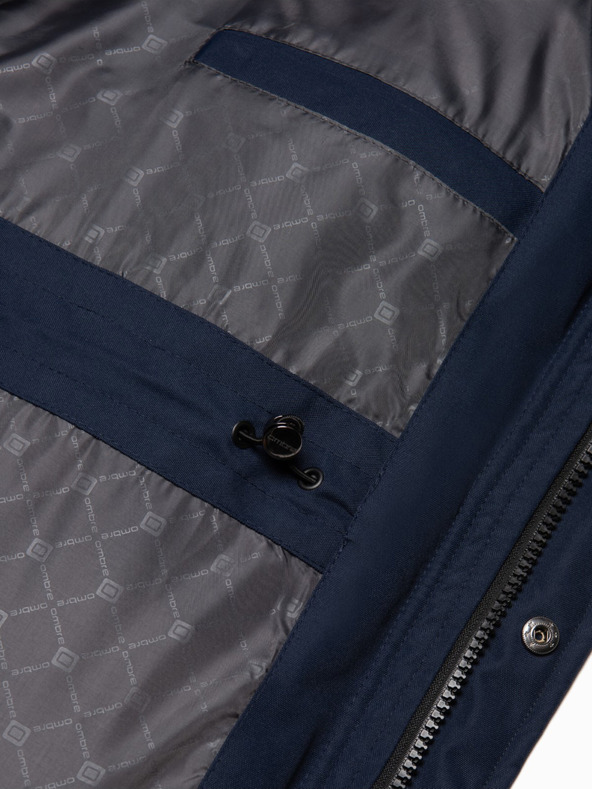 Ombre Clothing Tmavomodrá pánska zimná bunda s umelou kožušinou Ombre Clothing Alaskan