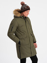 Ombre Clothing Zelená pánska zimná bunda s umelou kožušinou Ombre Clothing Alaskan