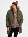 Ombre Clothing Zelená pánska zimná bunda s umelou kožušinou Ombre Clothing Alaskan