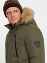 Ombre Clothing Zelená pánska zimná bunda s umelou kožušinou Ombre Clothing Alaskan
