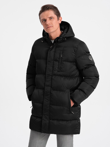 Ombre Clothing Čierny pánsky zimný prešívaný kabát Ombre Oblečenie