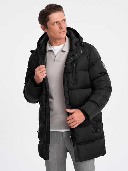 Ombre Clothing Čierny pánsky zimný prešívaný kabát Ombre Oblečenie