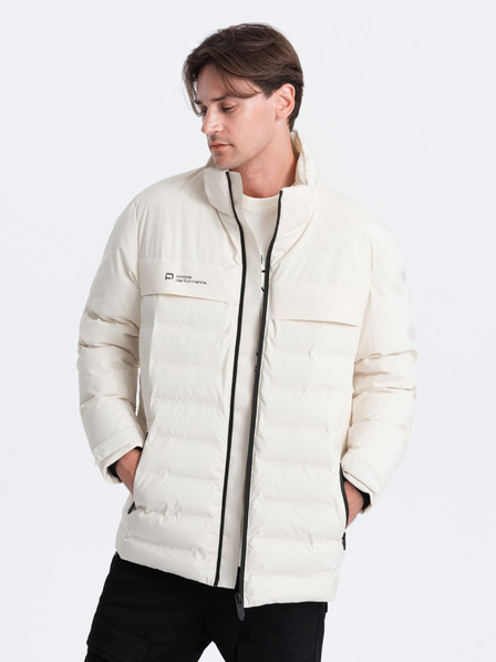 Ombre Clothing Krémová pánska prešívaná zimná bunda Ombre Oblečenie