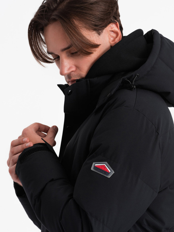 Ombre Clothing Čierna pánska prešívaná zimná bunda s kapucňou Ombre Oblečenie