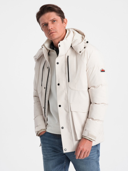Ombre Clothing Cream Pánska prešívaná zimná bunda s kapucňou Ombre Oblečenie