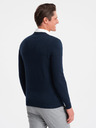 Ombre Clothing Tmavomodrý pánsky sveter s košeľovým golierom Ombre Oblečenie