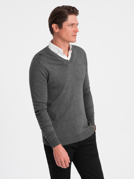 Ombre Clothing Šedý pánsky sveter s košeľovým golierom Ombre Oblečenie