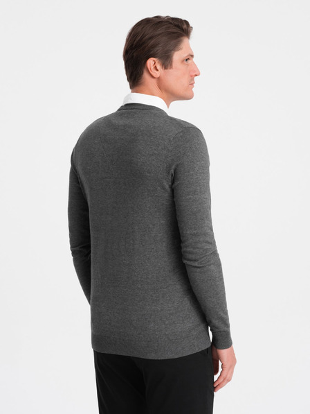 Ombre Clothing Šedý pánsky sveter s košeľovým golierom Ombre Oblečenie