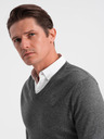 Ombre Clothing Šedý pánsky sveter s košeľovým golierom Ombre Oblečenie