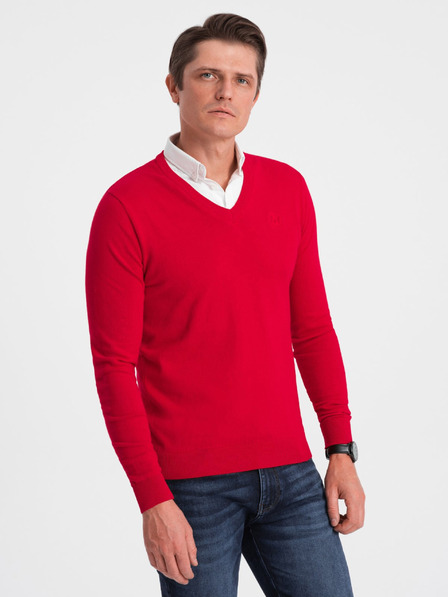 Ombre Clothing Červená Pánsky sveter s košeľovým golierom Ombre Oblečenie