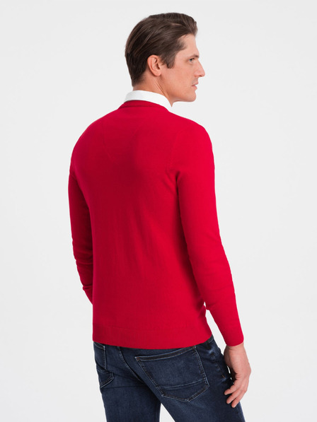 Ombre Clothing Červená Pánsky sveter s košeľovým golierom Ombre Oblečenie