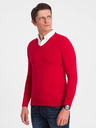 Ombre Clothing Červená Pánsky sveter s košeľovým golierom Ombre Oblečenie