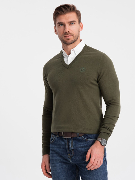 Ombre Clothing Zelená Pánsky košeľový sveter s golierom Ombre Oblečenie
