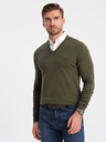 Ombre Clothing Zelená Pánsky košeľový sveter s golierom Ombre Oblečenie