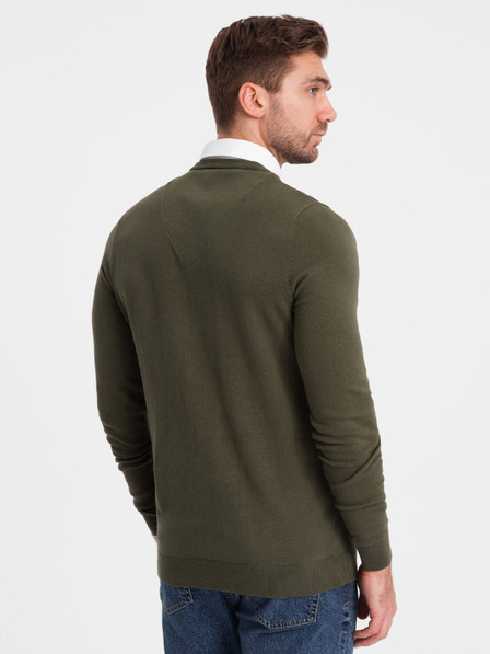 Ombre Clothing Zelená Pánsky košeľový sveter s golierom Ombre Oblečenie
