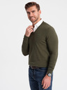Ombre Clothing Zelená Pánsky košeľový sveter s golierom Ombre Oblečenie