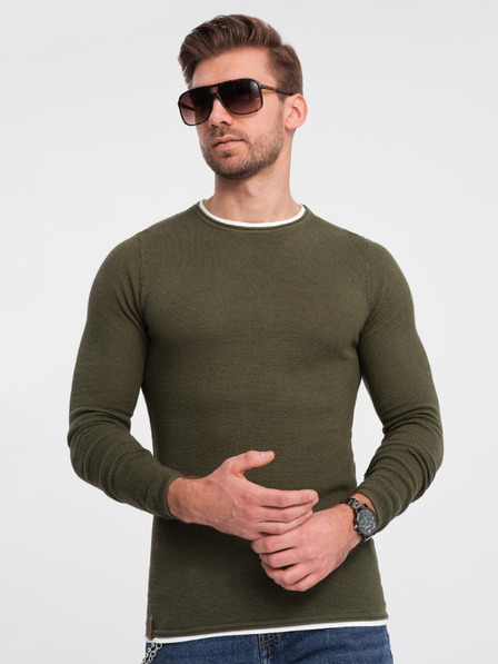 Ombre Clothing Khaki pánsky sveter Ombre Oblečenie