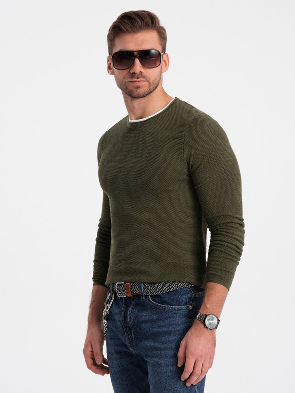 Ombre Clothing Khaki pánsky sveter Ombre Oblečenie