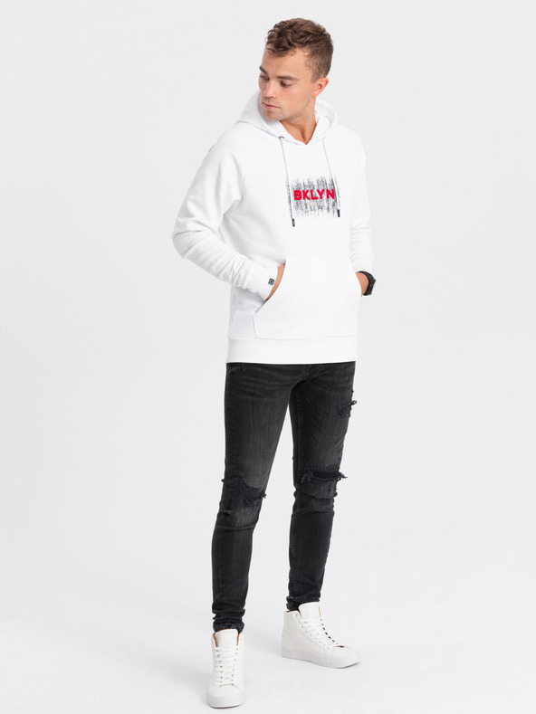 Ombre Clothing Biela pánska mikina s potlačou Ombre Clothing