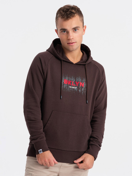 Ombre Clothing Tmavohnedá pánska mikina s potlačou Ombre Oblečenie