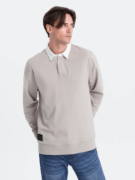 Ombre Clothing Svetlošedá Pánska mikina s golierom Ombre Oblečenie