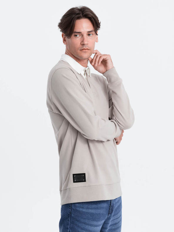 Ombre Clothing Svetlošedá Pánska mikina s golierom Ombre Oblečenie