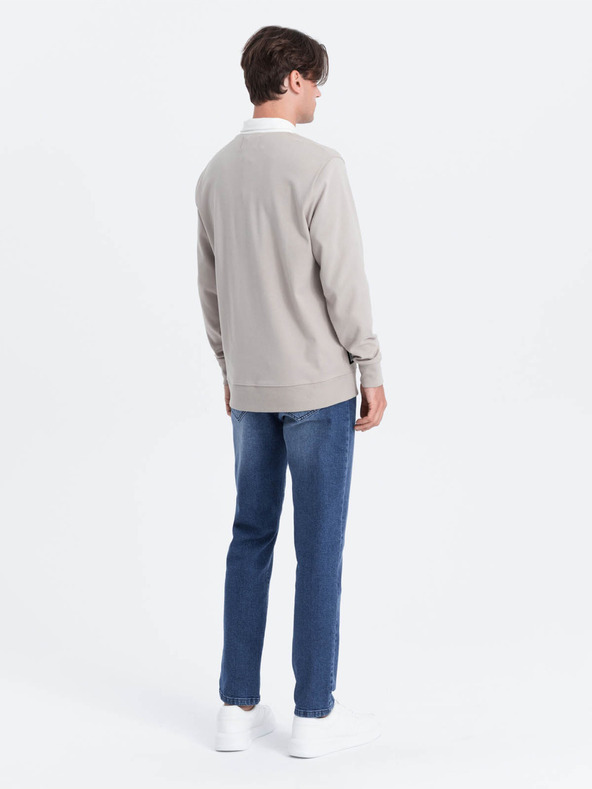 Ombre Clothing Svetlošedá Pánska mikina s golierom Ombre Oblečenie