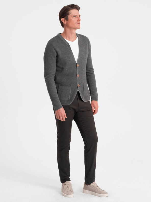 Ombre Clothing Šedý pánsky sveter s vreckami Ombre Oblečenie